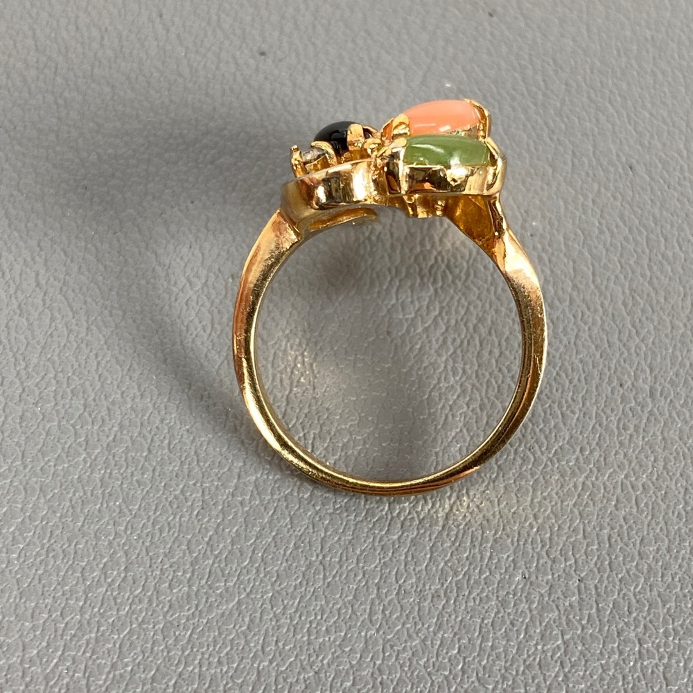 Vintage Gold Tone Multi Stone Cluster Ring Jade Tiger Eye Onyx Opal Sz 4.25 - Picture 7 of 14